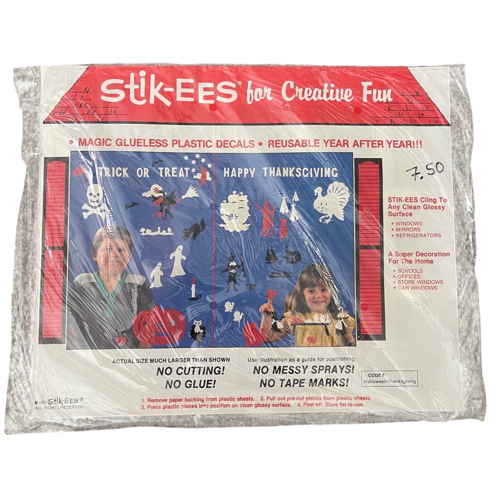 Vtg Stik-ees Window Clings code F 90s Teacher School Halloween thanksgiving